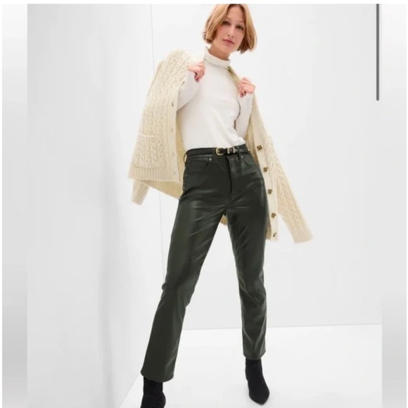 GAP Pants - Vintage slim high rise dark green faux leather pants